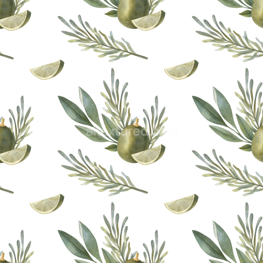 Seamless 3D PBR Texture of Watercolor Greenery with Olive and Leaves