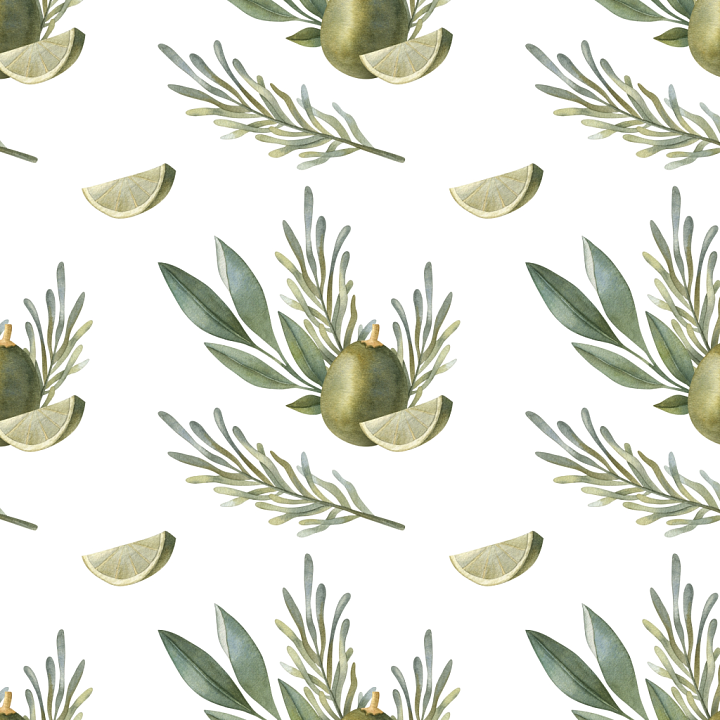 Watercolor Greenery with Olive and Leaves seamless PBR texture preview