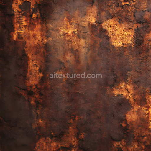 Seamless 3D Rusted Metal PBR Texture Featuring Cracked and Pitted Orange-Brown Rust Zones