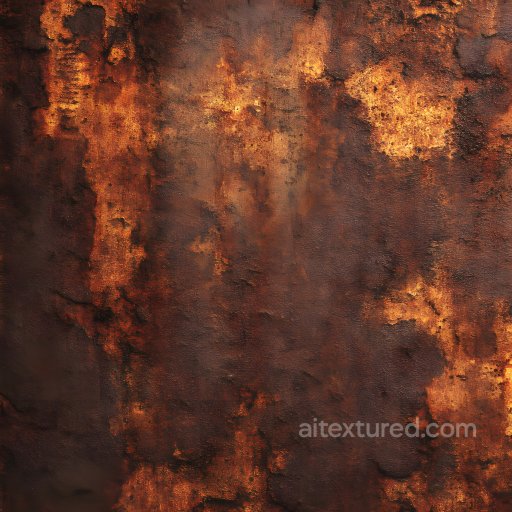 Rusted Metal PBR Texture Featuring Cracked and Pitted Orange-Brown Rust Zones seamless Rust PBR texture