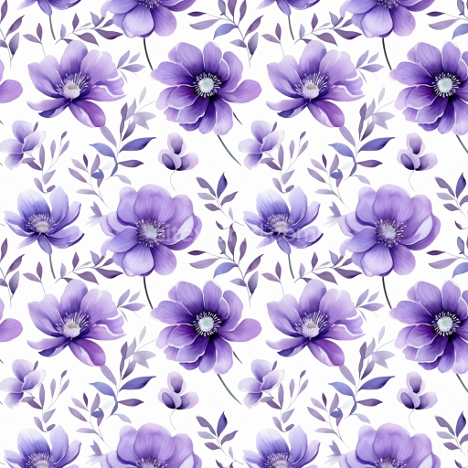 Seamless 3D PBR Texture of Purple Flower Pattern on White Fabric