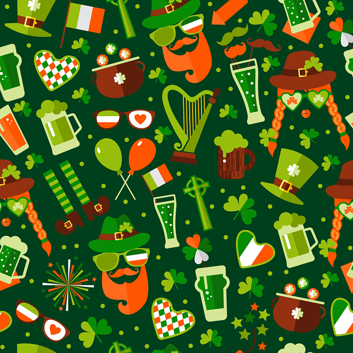 Digital Paper Featuring Vibrant St Patrick's Day Icons seamless PBR texture preview