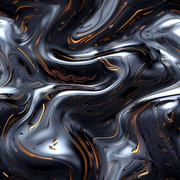 Glossy Black Surface with Reflective Copper Swirl Patterns seamless PBR texture preview