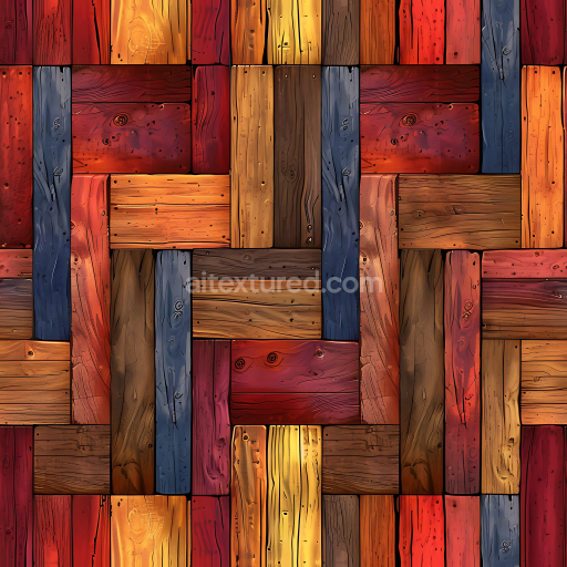 Seamless 3D colorful wood parquet PBR texture with vivid painted planks