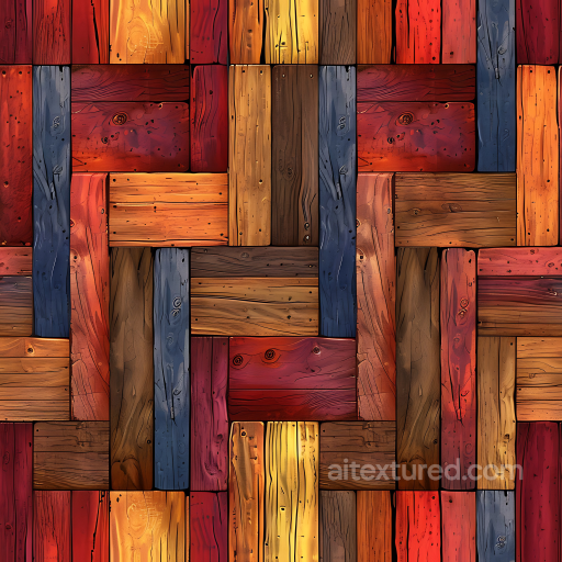 colorful wood parquet PBR texture with vivid painted planks seamless Wood PBR texture