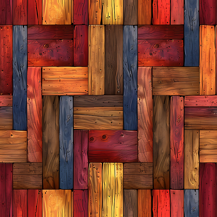 Colorful Wood Parquet With Vivid Painted Planks seamless PBR texture preview