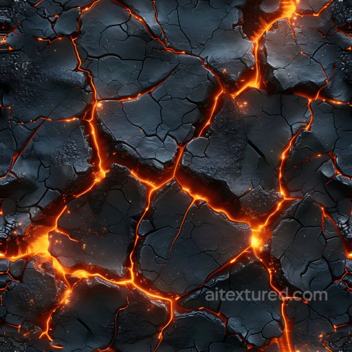 Cracked Volcanic Lava Rock Texture with Glowing Magma seamless Cracked & Holes PBR texture
