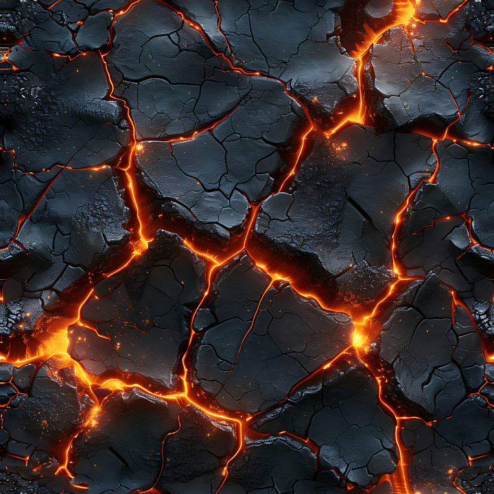 Cracked Volcanic Lava Rock with Glowing Magma seamless PBR texture preview