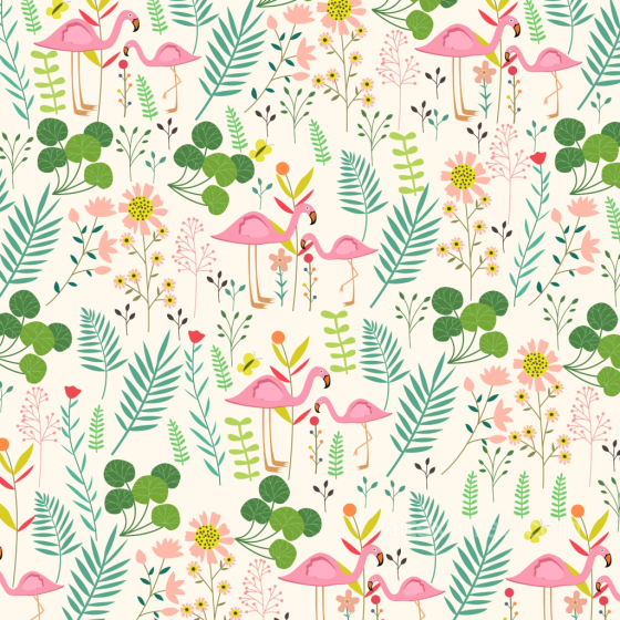with Colorful Wild Flower Motifs and Pink Flamingos Wild Flower texture preview