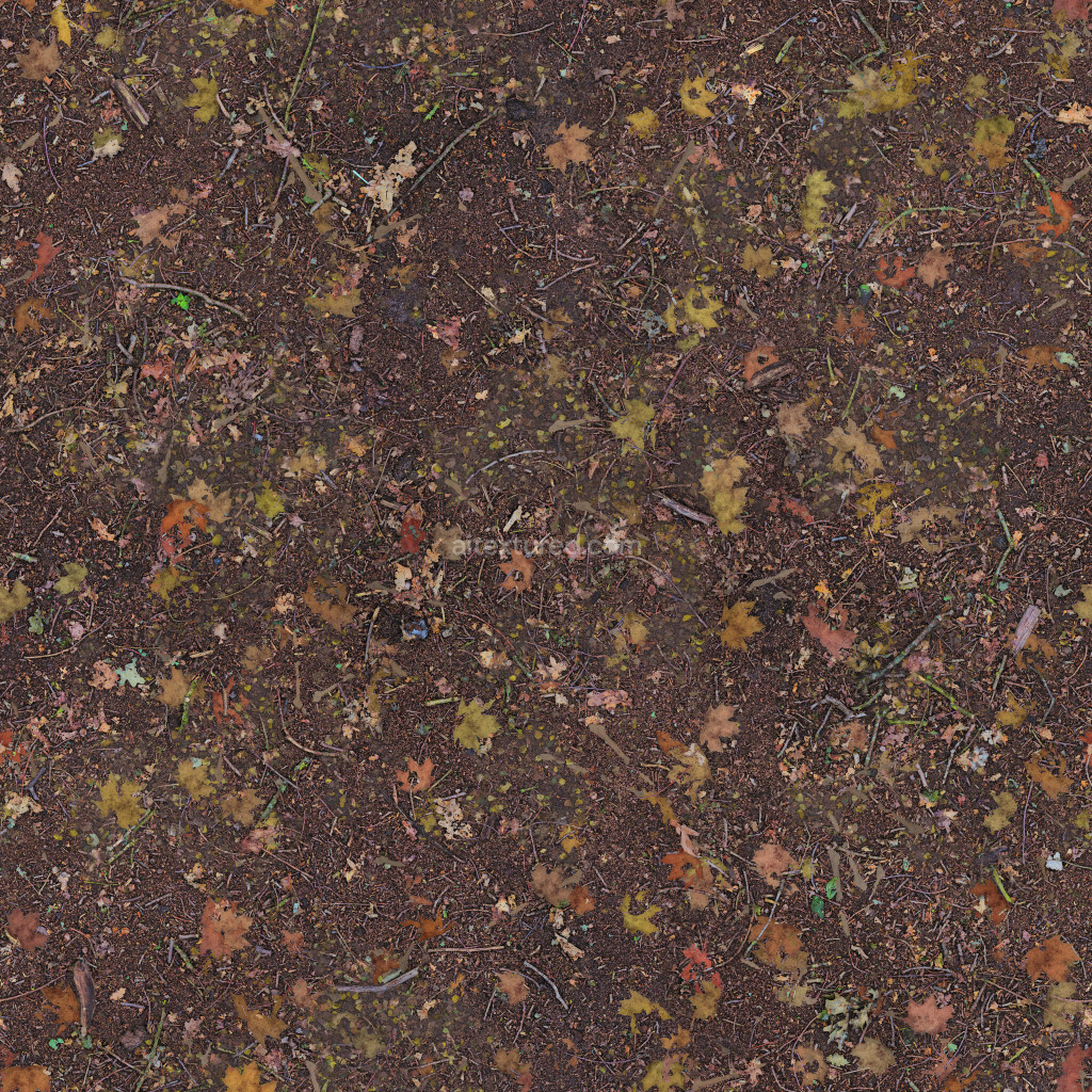 Seamless PBR ground texture featuring leaves and dirt