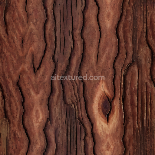 Seamless 3D PBR Texture of Weathered Dark Wood Planks with Knots and Deep Grain