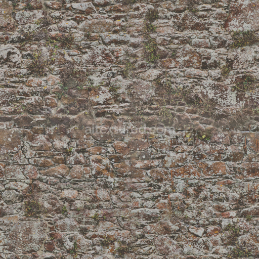 Weathered Stone Wall Texture with Moss and Lichen Details
