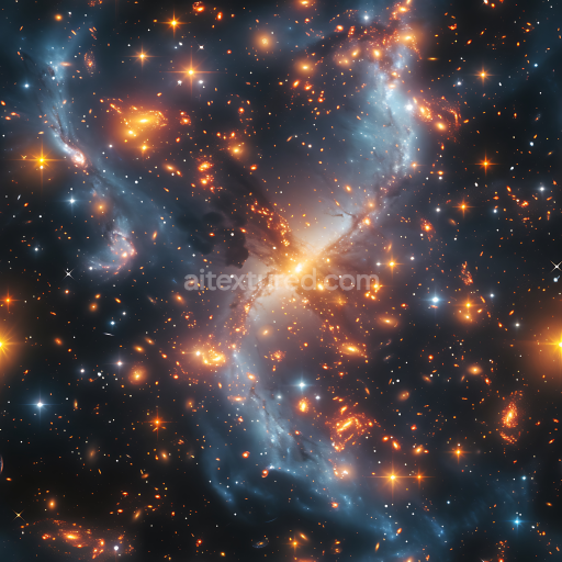 Seamless 3D PBR Space Texture Featuring Glowing Galaxy Nebula and Starfield