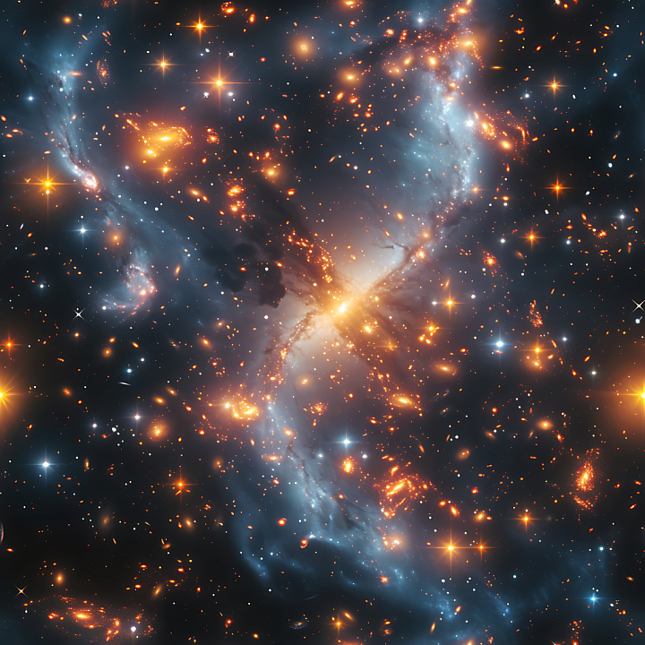 Space Featuring Glowing Galaxy Nebula and Starfield seamless PBR texture preview