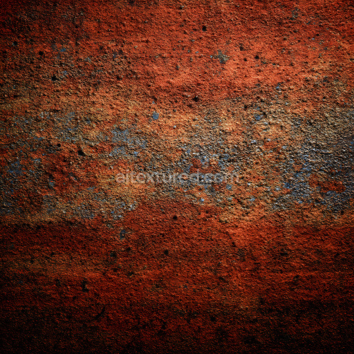 Seamless 3D Rusty Metal PBR Texture Featuring Cracked, Pitted Surface with Red-Orange and Blue-Grey Patina