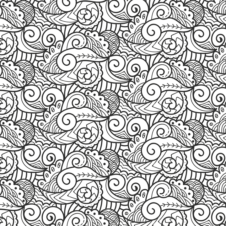 White & Black of Black and White Abstract Swirling Doodles seamless PBR texture preview
