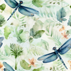 seamless Seamless 3D PBR Texture of Soft Watercolor Dragonflies and Leaves Fabric Pattern texture 8k free download PBR