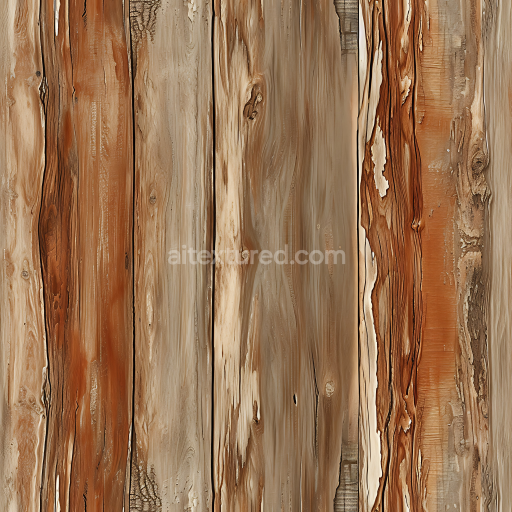Seamless 3D Weathered Rustic Wood Planks PBR Texture with Natural Grain and Knots
