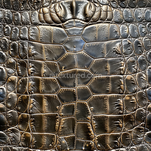 Seamless 3D PBR Dark Glossy Crocodile Leather Texture with Deep Grain and Natural Creases