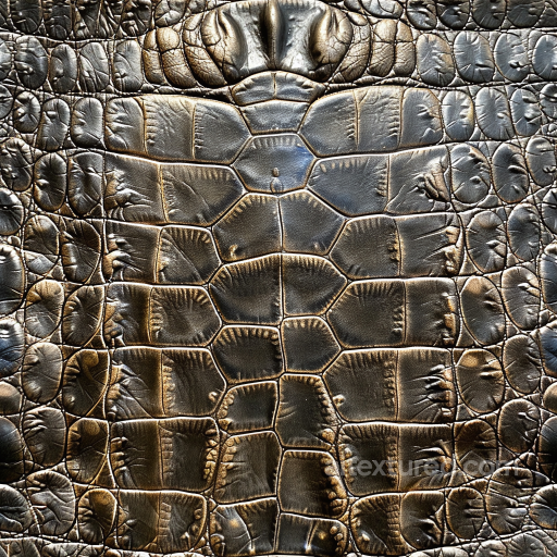 Dark Glossy Crocodile Leather Texture with Deep Grain and Natural Creases seamless Leather PBR texture