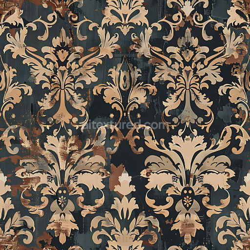 Seamless 3D Camouflage PBR Texture with Ornate Baroque Pattern and Distressed Paint