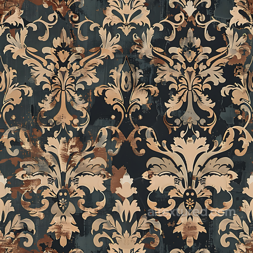 Camouflage PBR Texture with Ornate Baroque Pattern and Distressed Paint seamless Color Camouflage PBR texture