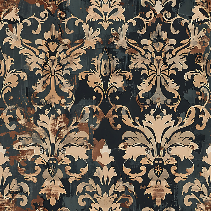 Camouflage with Ornate Baroque Pattern and Distressed Paint seamless PBR texture preview