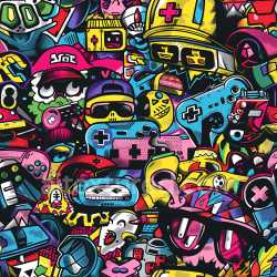 seamless Seamless 3D PBR Graffiti Texture Featuring Vibrant Cartoon-Style Street Art texture 8k free download PBR