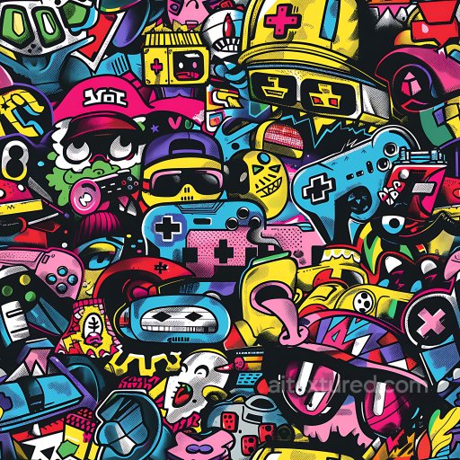 Seamless 3D PBR Graffiti Texture Featuring Vibrant Cartoon-Style Street Art texture preview