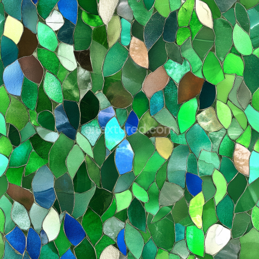 Seamless 3D PBR Texture of Green Leaf-Shaped Glass Mosaic Tiles texture preview