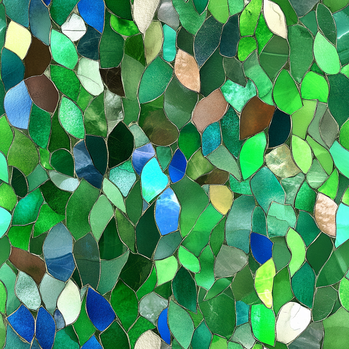 Green Leaf-Shaped Glass Mosaic Tiles seamless PBR texture preview