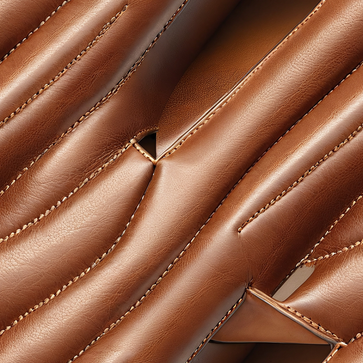 Quilted Brown Leather with Fine Grain and Detailed Stitching seamless PBR texture preview