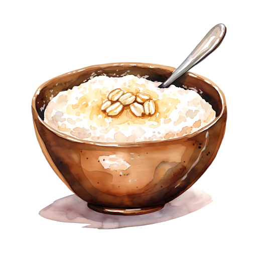 Watercolor Style Barley Porridge Breakfast Bowl Illustration