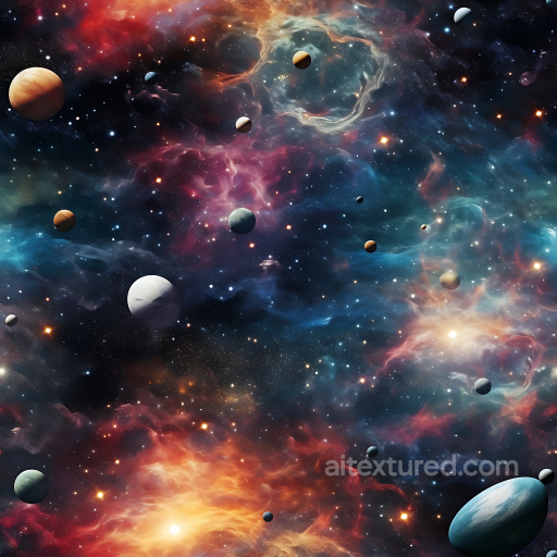 Space Texture Featuring Vibrant Nebulae and Detailed Planets seamless Star, space, planets PBR texture
