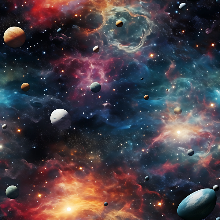Space Featuring Vibrant Nebulae and Detailed Planets seamless PBR texture preview
