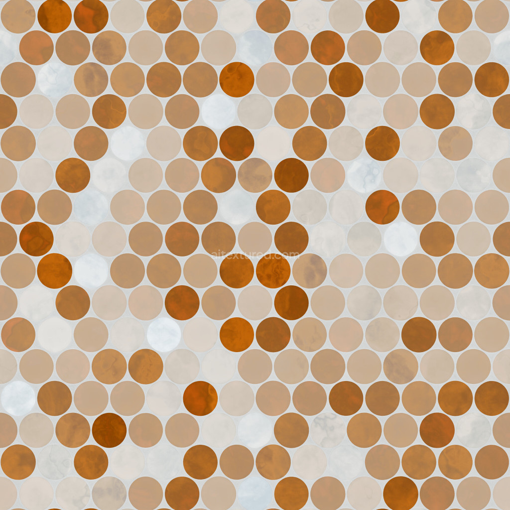 Seamless PBR texture of round tiles in earthy tones