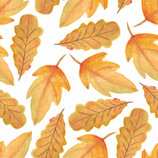 Seamless 3D PBR Texture Featuring Hand-Painted Autumn Leaves in Warm Watercolor Style