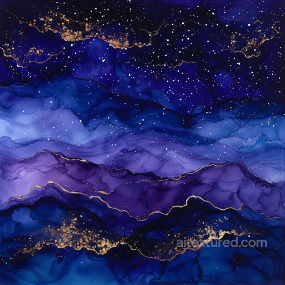 Alcohol Ink PBR Texture Featuring Deep Blue and Purple Fluid Waves with Gold Veining Alcohol ink texture preview