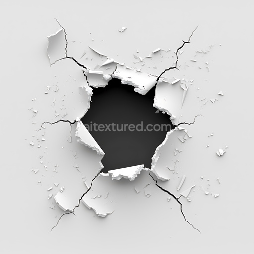 Seamless 3D Cracked and Holes PBR Texture of White Plaster Wall
