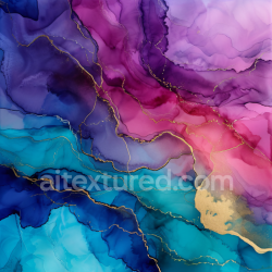 seamless Seamless 3D Alcohol Ink PBR Texture Featuring Purple and Blue Fluid Waves with Gold Veins texture 8k free download PBR