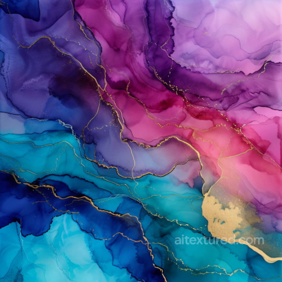 Alcohol Ink PBR Texture Featuring Purple and Blue Fluid Waves with Gold Veins Alcohol ink texture preview