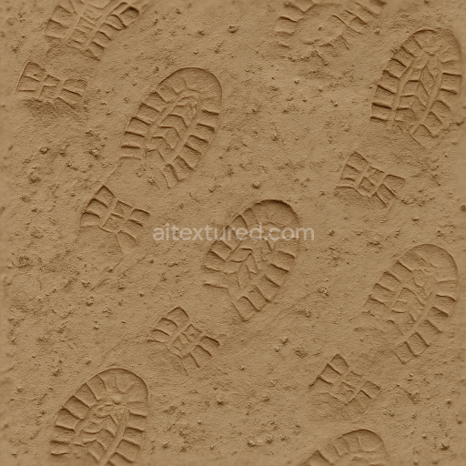 Seamless 3d texture pbr 8k of boot prints on wet soil with mud splatter effects
