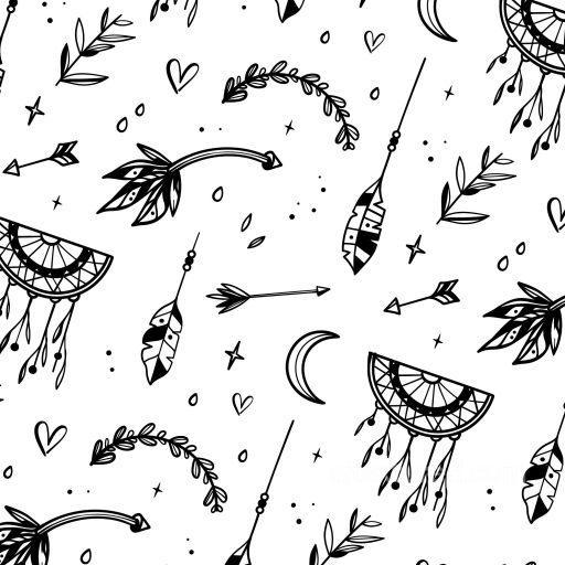 Hand-Drawn Boho Style Black & White Pattern Texture seamless White & Black PBR texture