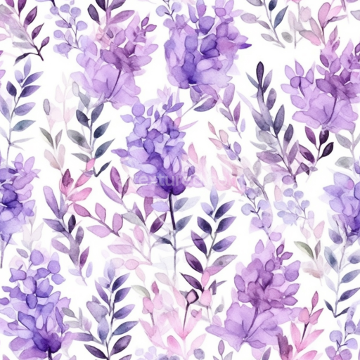 Seamless 3D PBR Texture with Purple Flower Watercolor Pattern