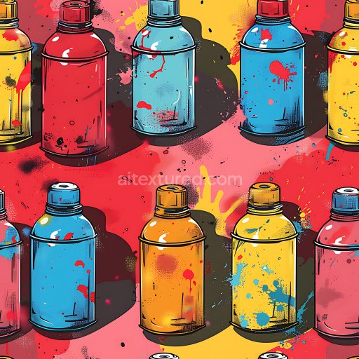 Seamless 3D PBR Texture of Vibrant Spray Paint Cans with Paint Splatter