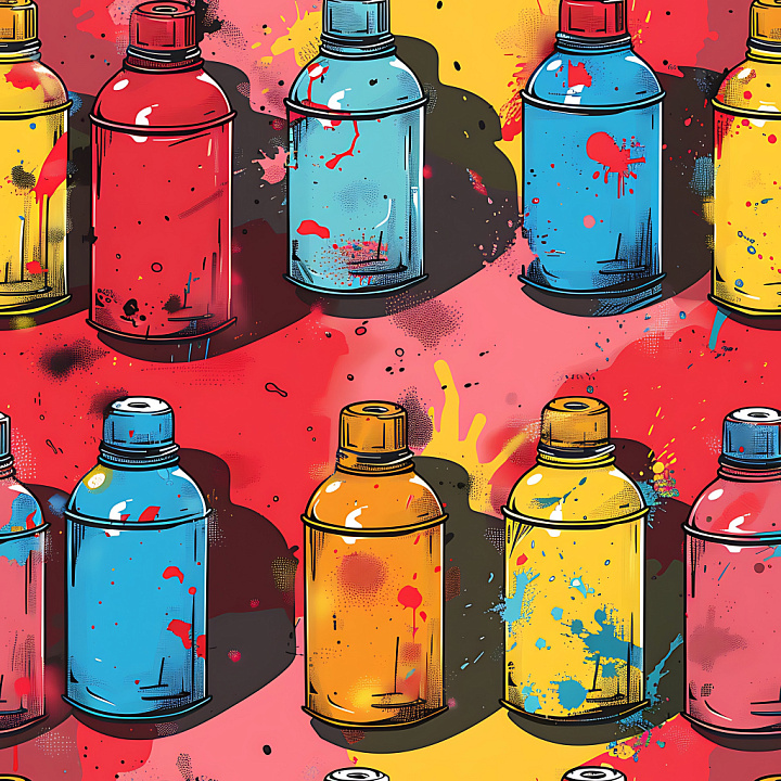 Graffiti of Vibrant Spray Paint Cans with Paint Splatter seamless PBR texture preview