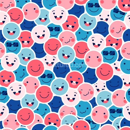 Seamless 3D PBR Texture with Colorful Happy Face Cartoon Pattern