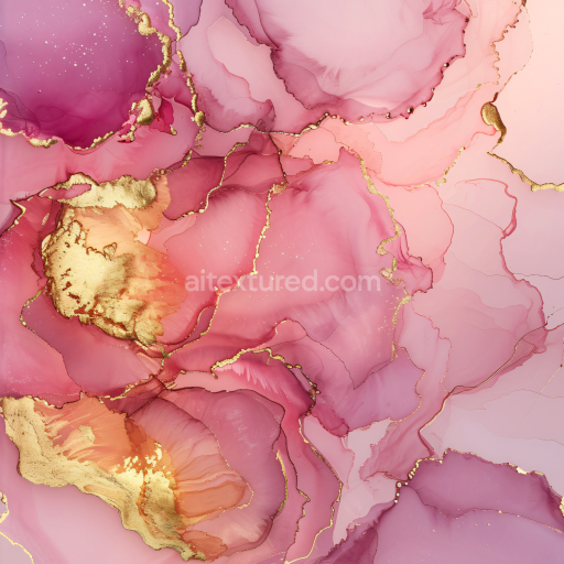 Seamless 3D Alcohol Ink PBR Texture with Pink and Gold Fluid Marbling