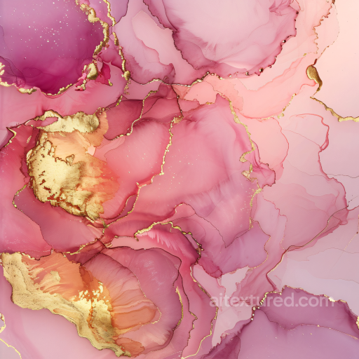 Alcohol Ink PBR Texture with Pink and Gold Fluid Marbling seamless Alcohol ink PBR texture