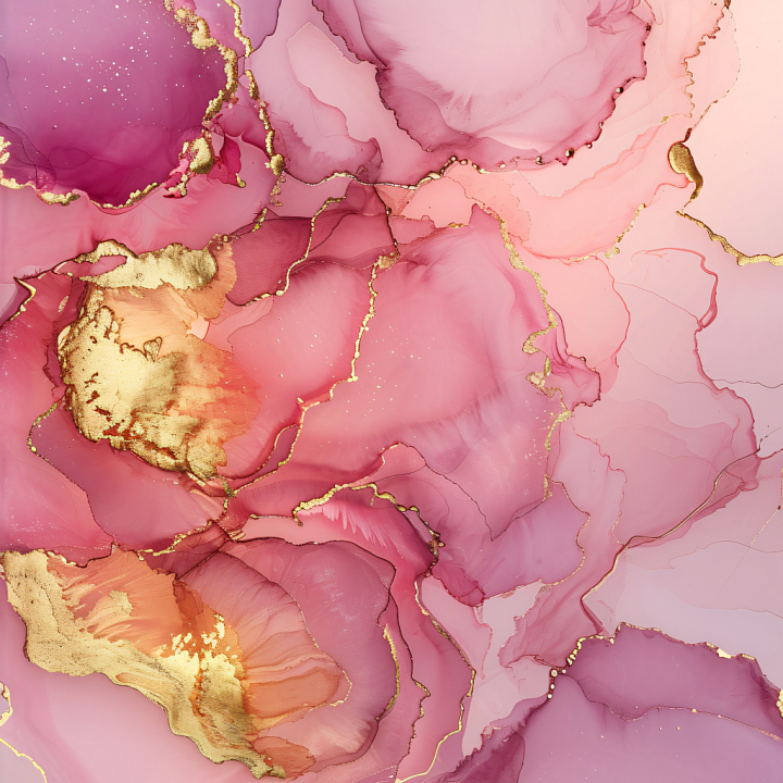 Alcohol Ink with Pink and Gold Fluid Marbling seamless PBR texture preview